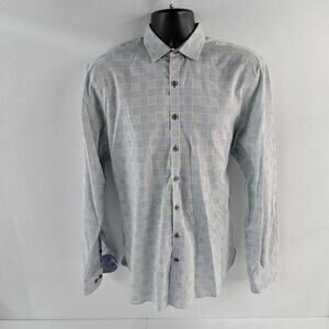 Hammer Made Dress shirt plaid green blue mens button‎ down 16.5 Large 6151